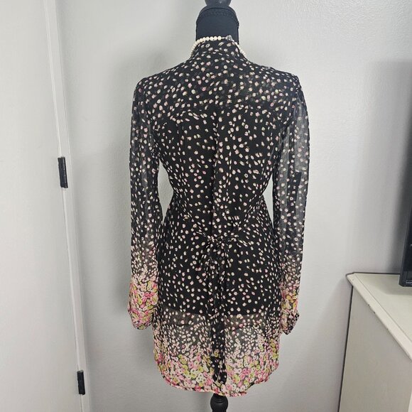 NWT Cecico Black Chiffon Floral Mini Dress Pink Rose Border Print Boho Size S - Picture 3 of 6
